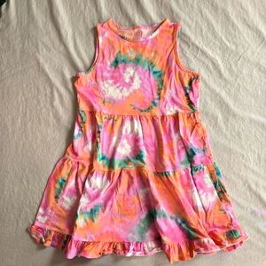 Crewcuts Girls Sleeveless Summer Dress Orange Pink Green Tie Dye Swirl